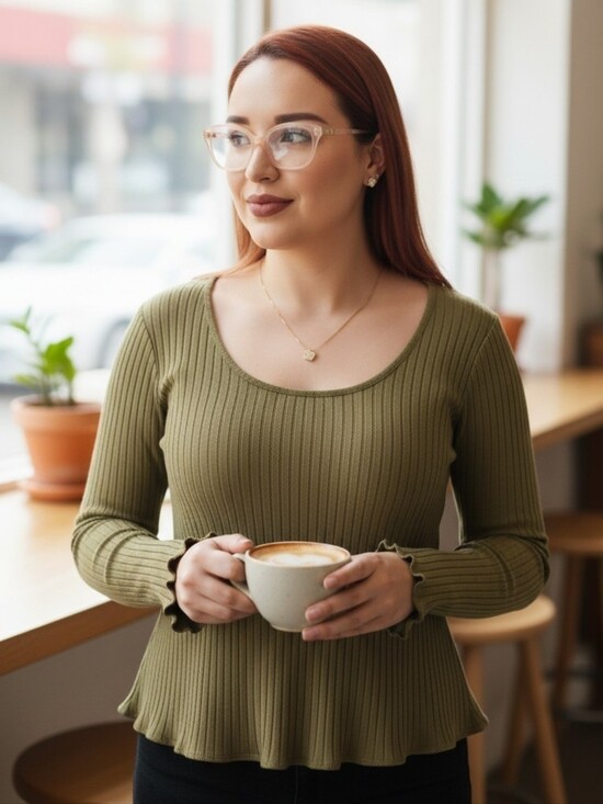 Knox Rose Tops - Slim Fit Ribbed Long Sleeve Top